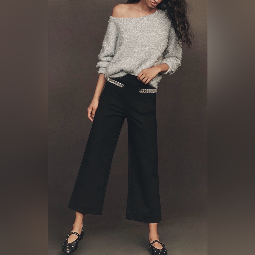 The Colette Cropped Wide-Leg Pants by Maeve: Rhinestone Pocket Edition